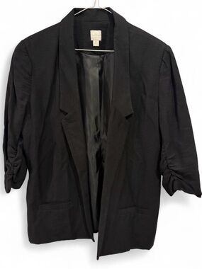 LC Lauren Conrad Black Ruched-Sleeve Open Blazer